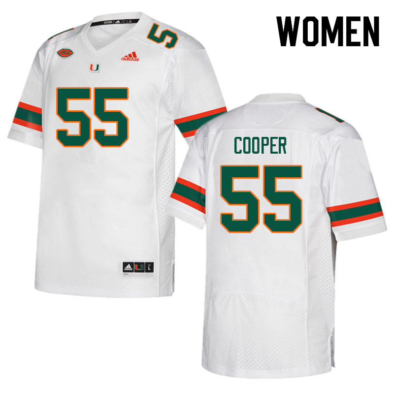 Women #55 Anez Cooper Miami Hurricanes College Football Jerseys Sale-White - Click Image to Close